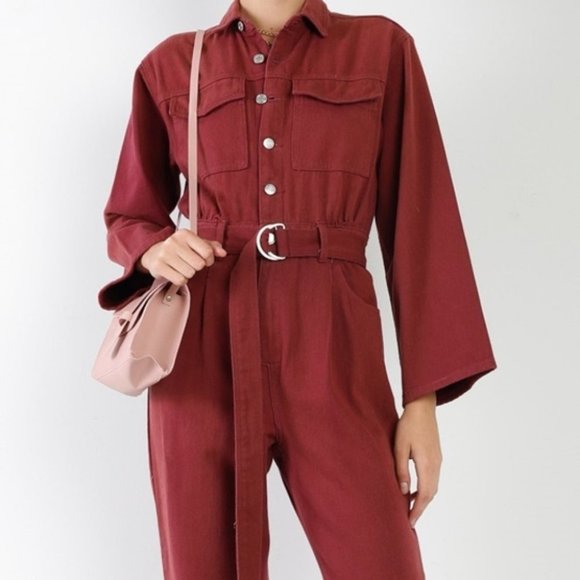 BURGUNDYY Long Sleeve Denim Utility Front Button D - Picture 8 of 8